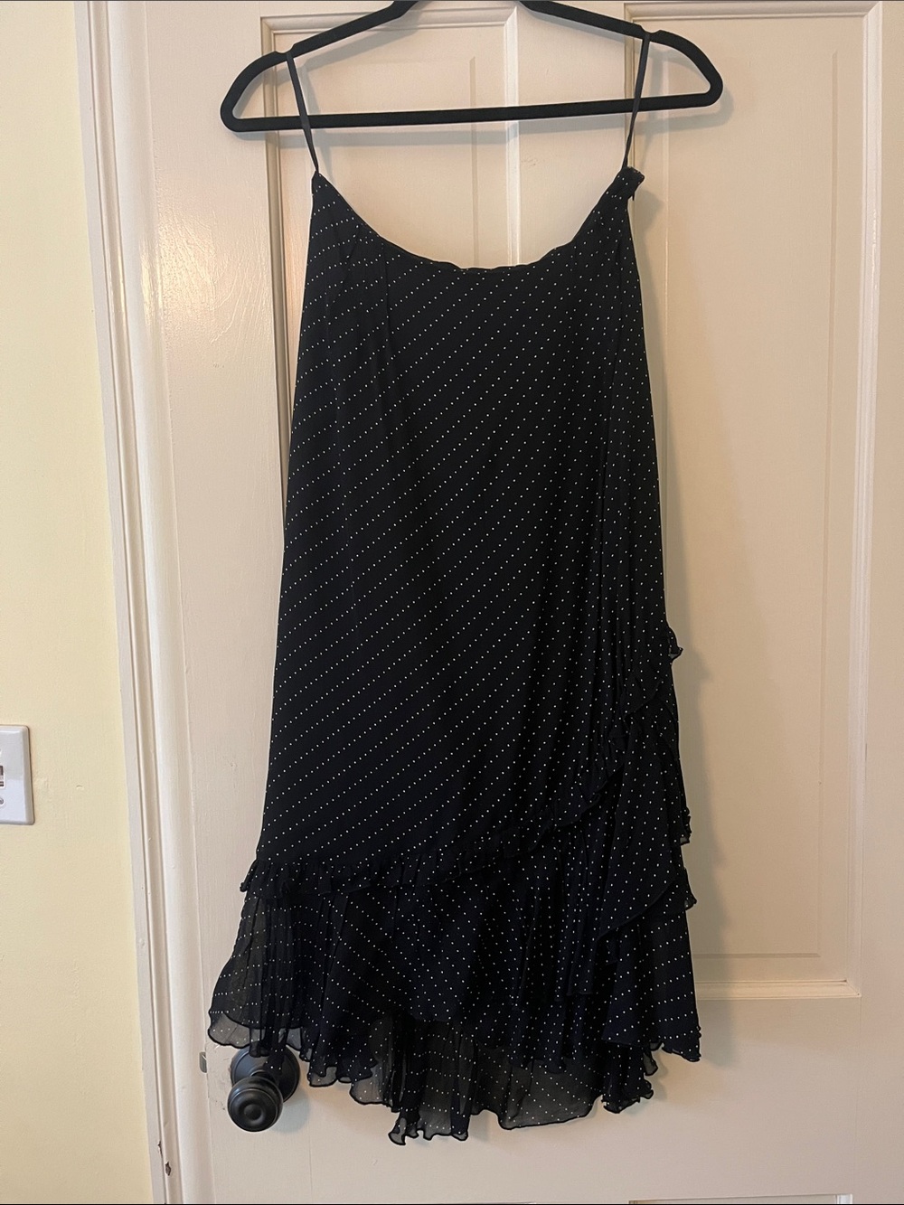 Black Polka Dot Asymmetrical Ruffle Skirt